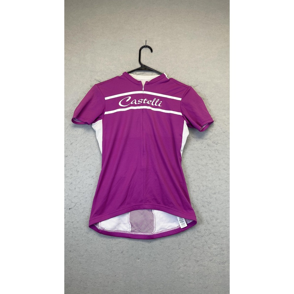 Castelli Shirt Womens‎ Medium Purple White Cycling Jersey 3 Pocket Zip Road